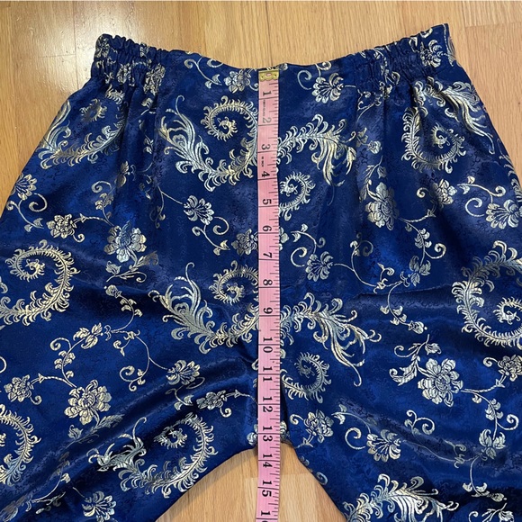 Traditional Vietnamese Silk Pant Suit Blue Gold Brocade Small - Picture 9 of 11